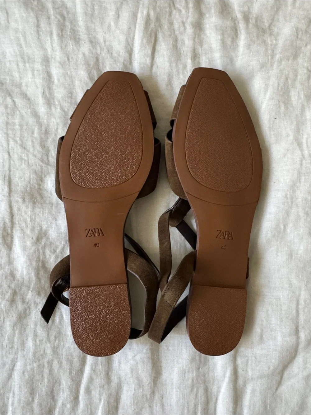 Zara Olive/Brown Suede Studded T-Strap Slingback Sandals - Picture 2 of 3